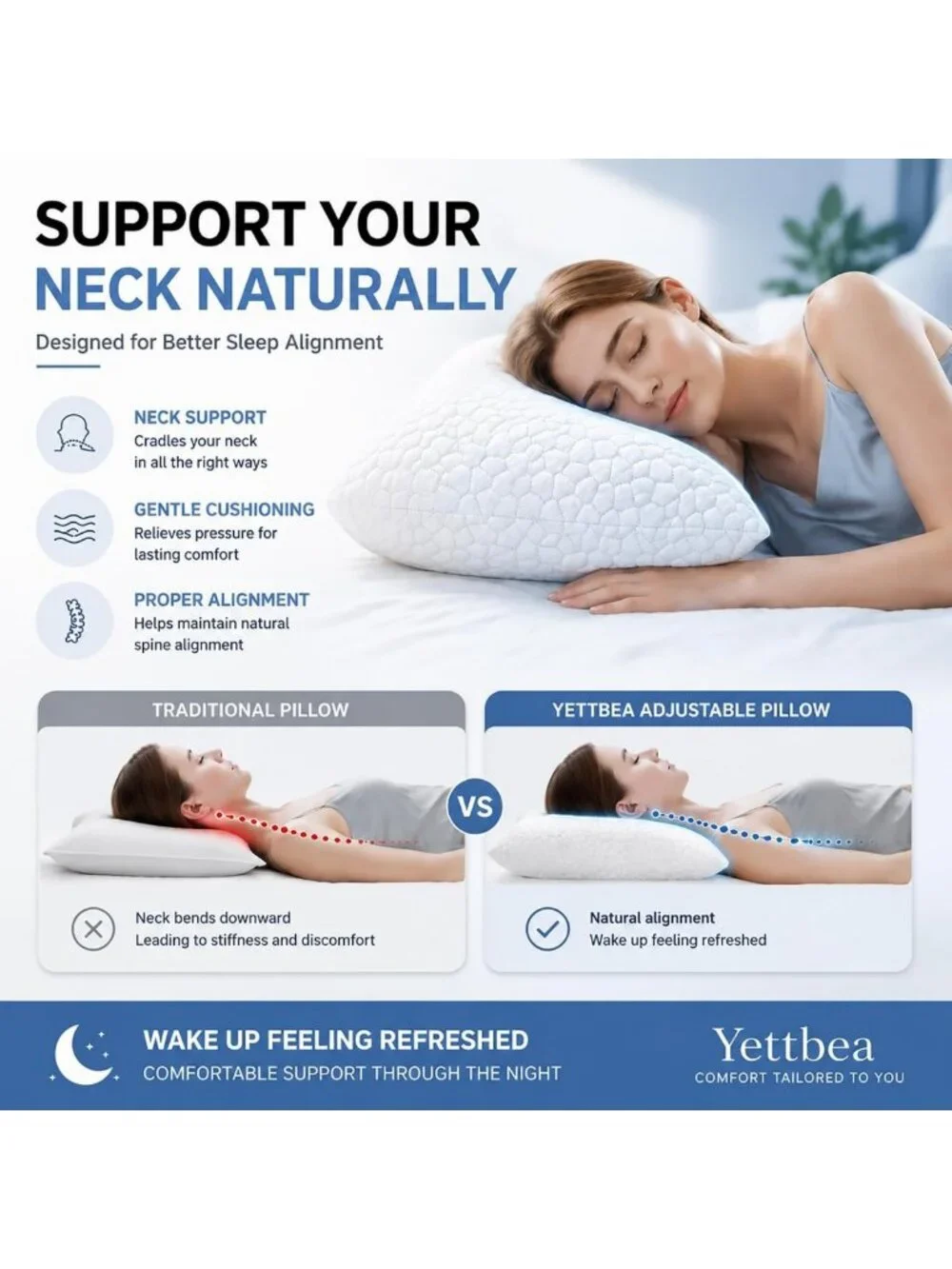Cooling Shredded Memory Foam Pillows Set of 2 - Queen Size, Bamboo Cover
